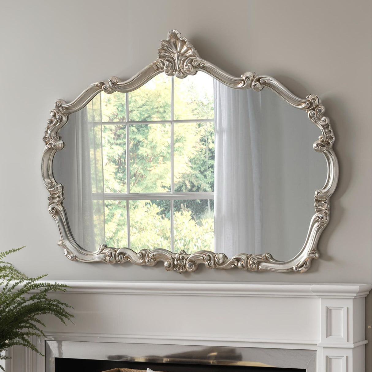 Renaissance Carved Silver Traditional Mirror