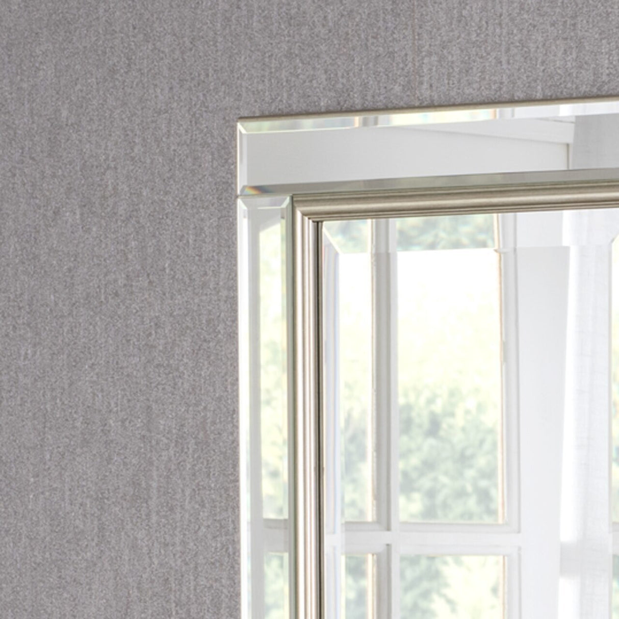 Silver rectangular frame beveled edge glass mirror