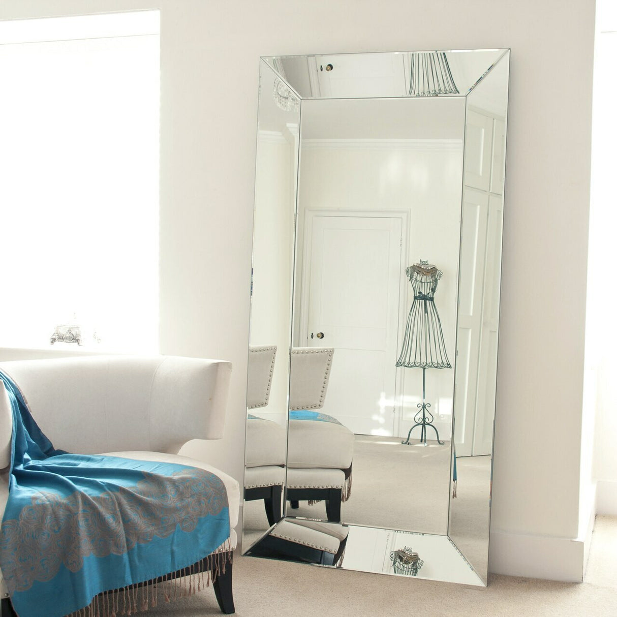Silver rectangular frameless angled tray glass mirror