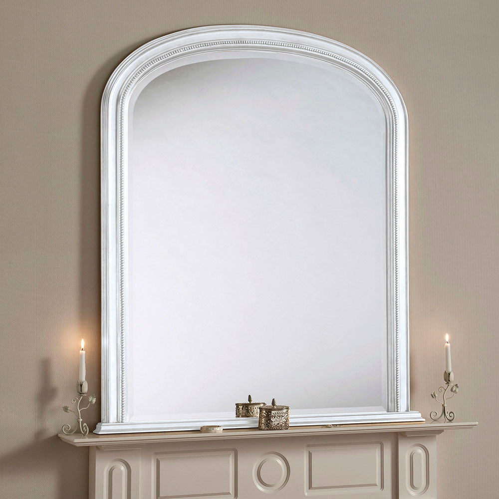 White frame arched glass mirror