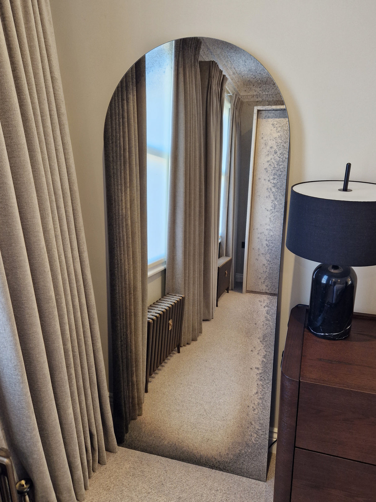 Antique frameless arch full length glass mirror