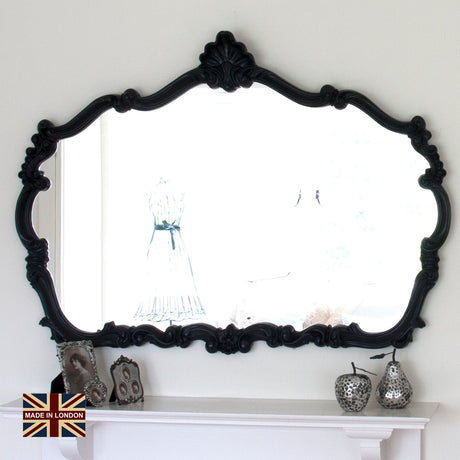 Image of Renaissance Black carved Overmantle Mirror