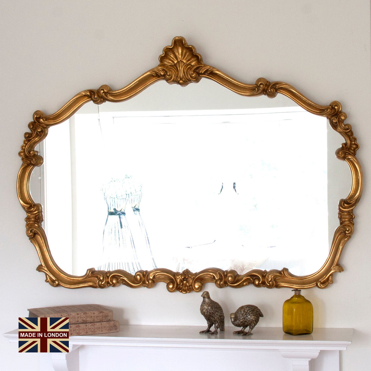 Image of Renaissance Antiqued Gold carved Overmantle mirror