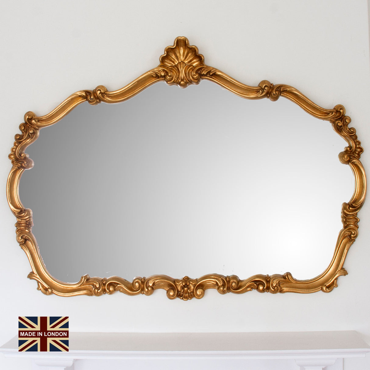 Image of Renaissance Antiqued Gold carved Overmantle mirror