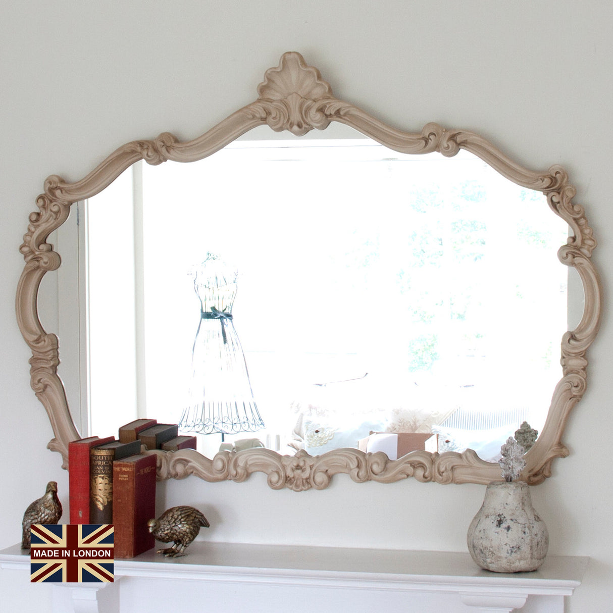 Renaissance ivory curved frame arched glass mirror