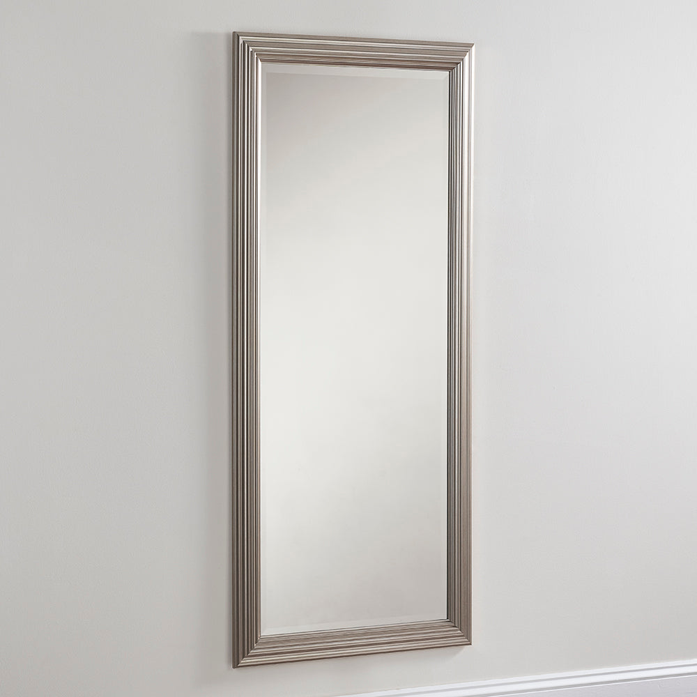 Champagne silver rectangular frame beveled edge glass mirror