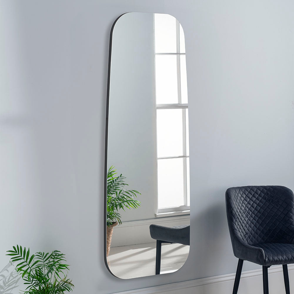 Pebble curved edge frameless full length glass mirror