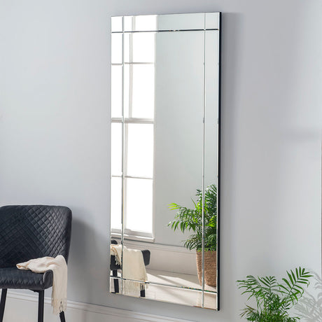 Frameless rectangular beveled edge glass mirror