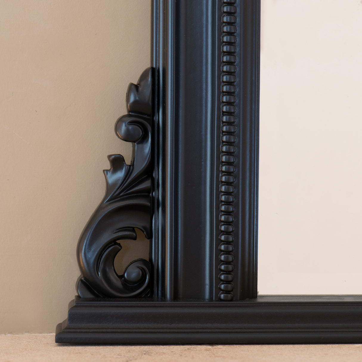Black decorative frame arched beveled edge glass mirror