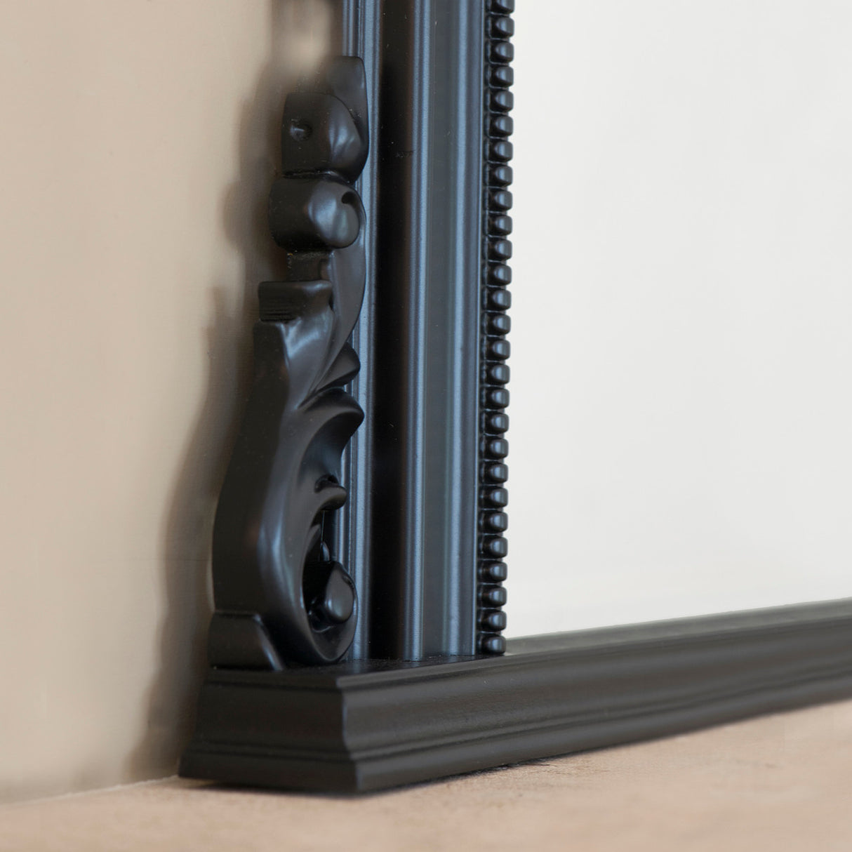 Black decorative frame arched beveled edge glass mirror