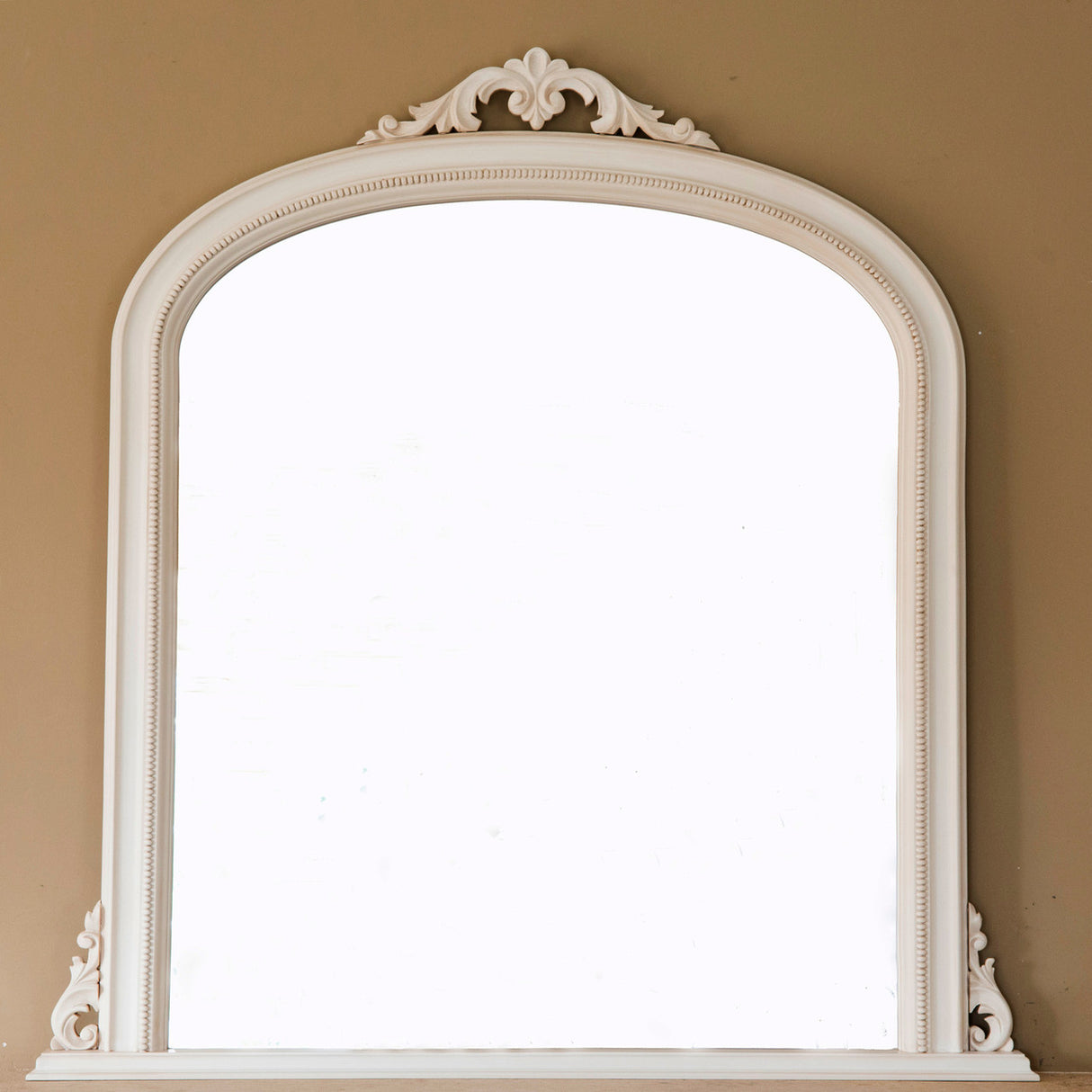 Ivory decorative frame arched beveled edge glass mirror