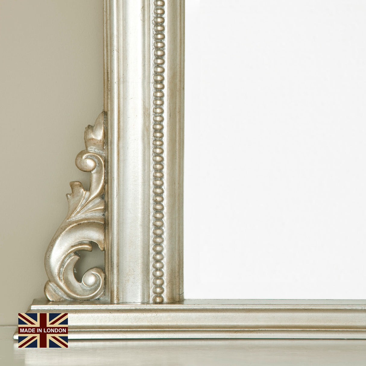 Antiqued silver decorative frame arched beveled glass mirror