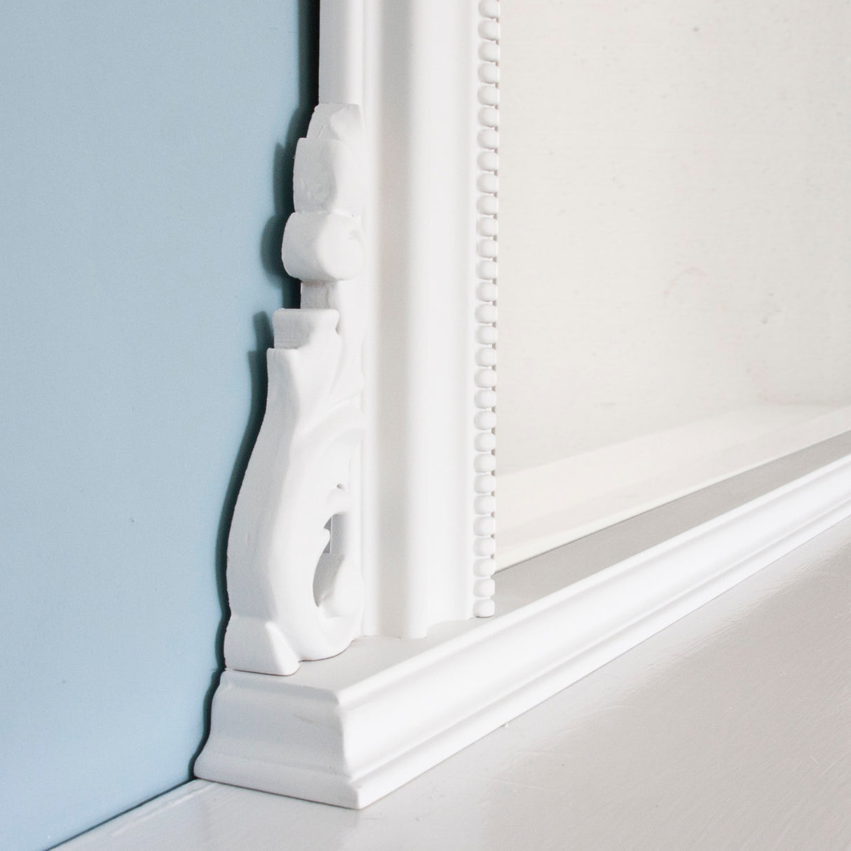 White decorative frame arched beveled edge glass mirror