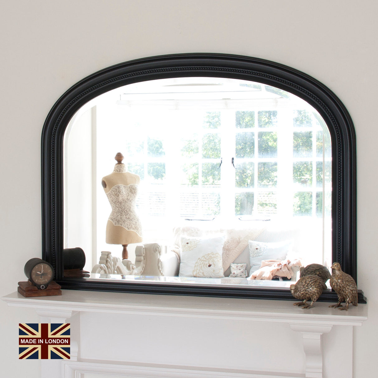 Antique black frame arched glass mirror