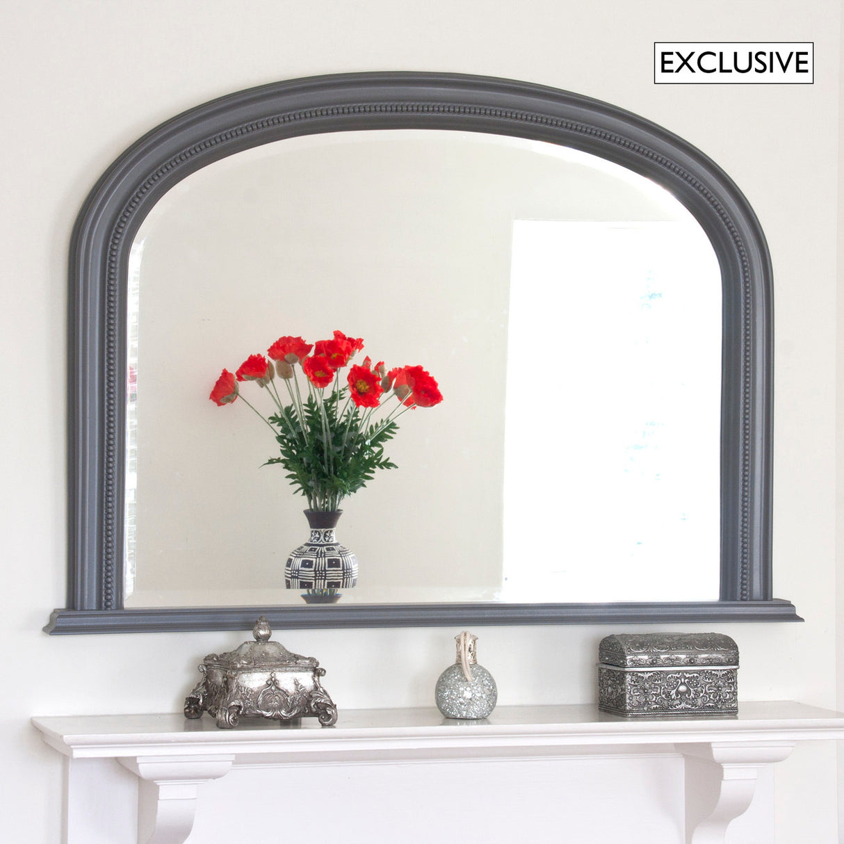 Antique grey frame arched glass mirror
