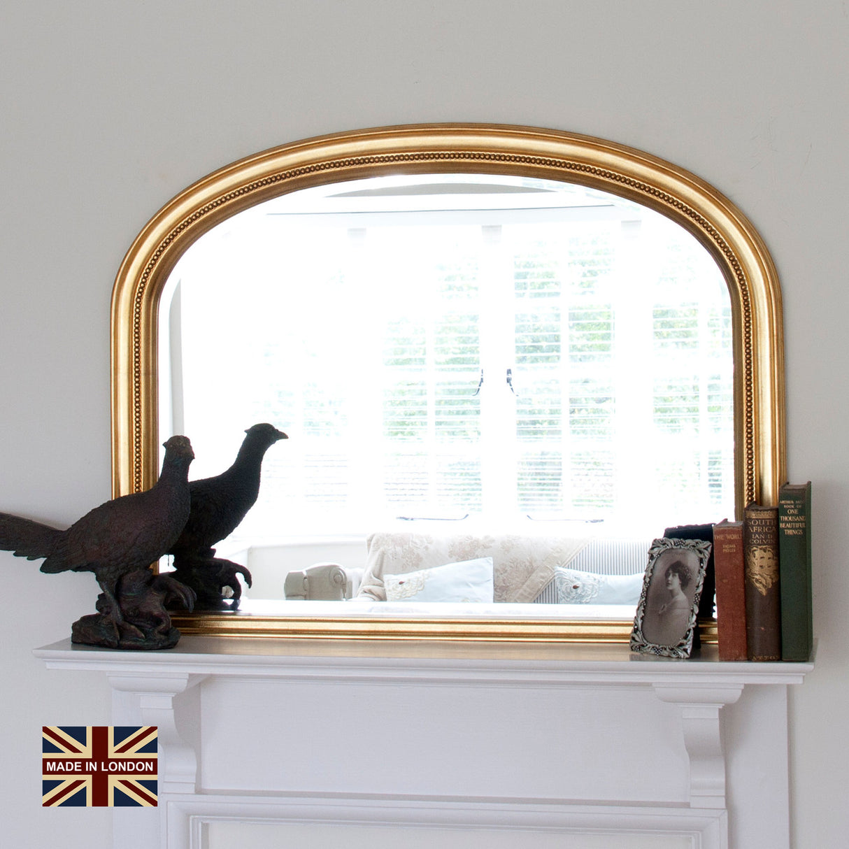 Antique gold frame arched glass mirror