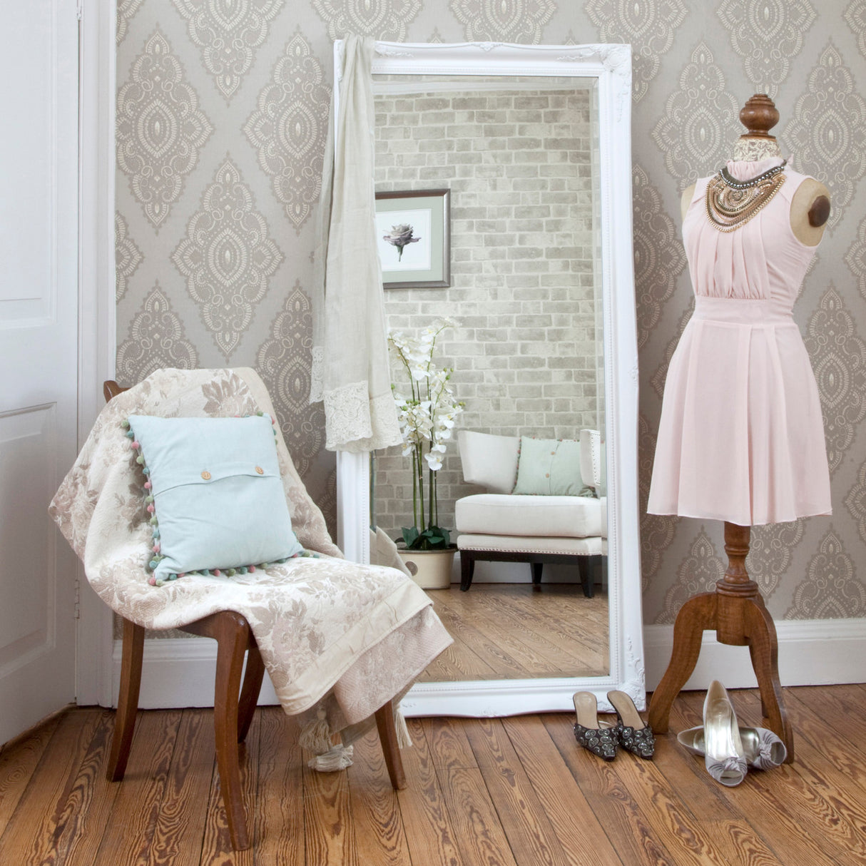 french style carved white baroque framed mirror