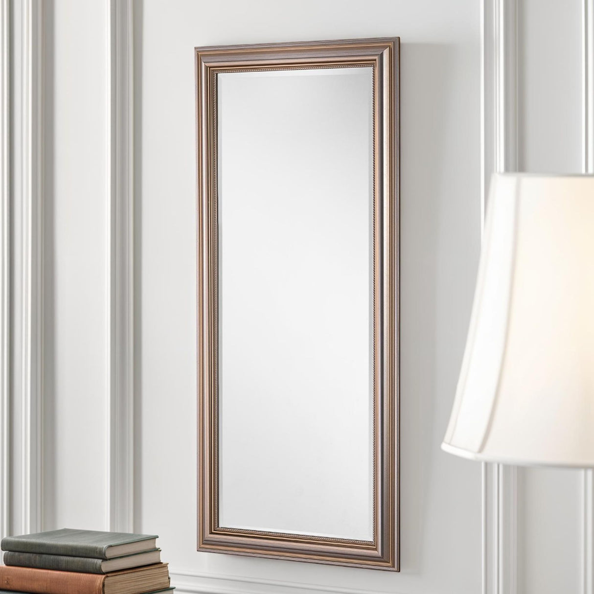Champagne silver rectangular frame beveled edge glass mirror