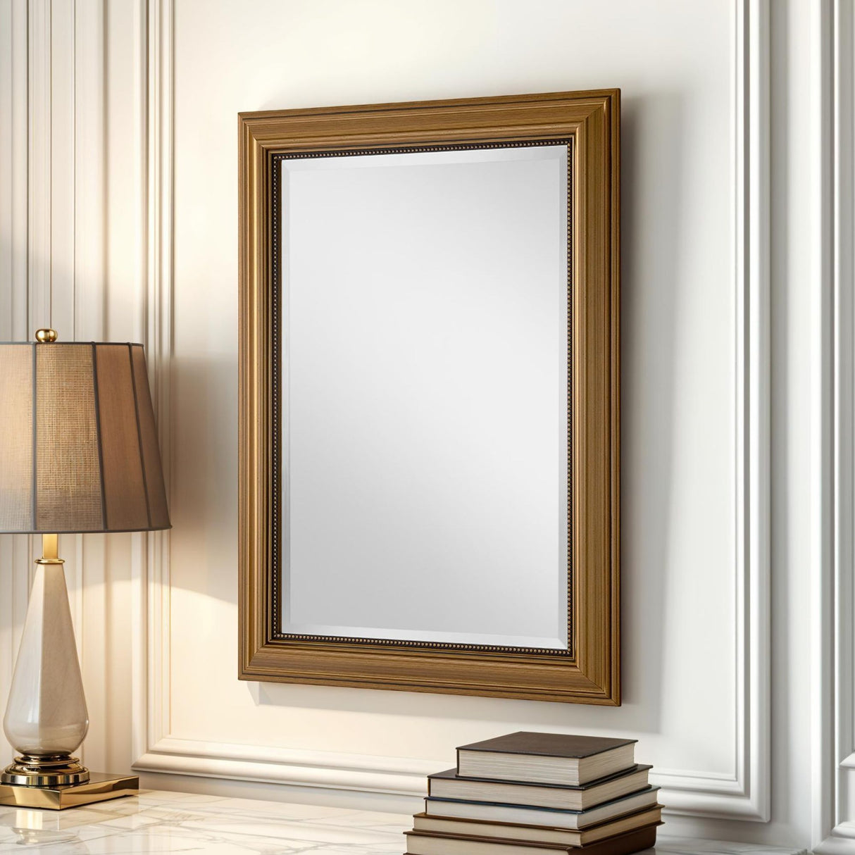 Franz Gold Beaded Rectangular Mirror Bevelled