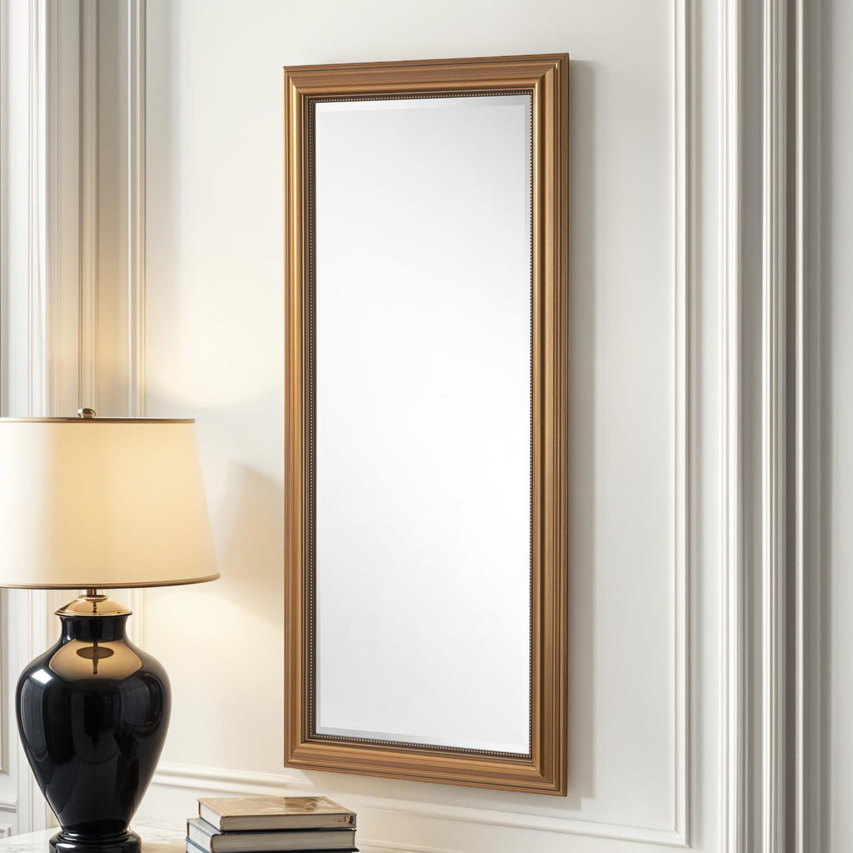 Gold rectangular frame beveled edge glass mirror