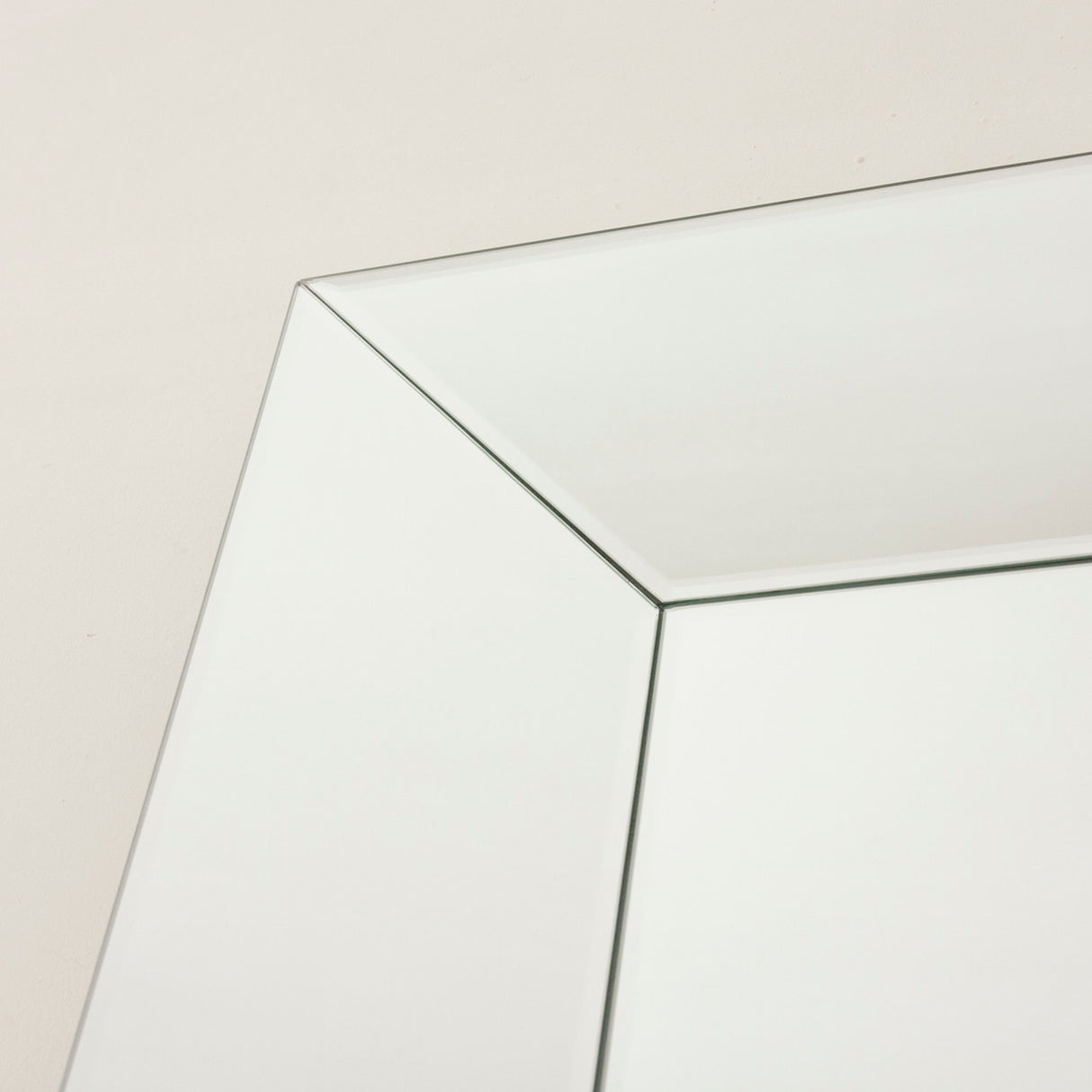 Rectangular frameless beveled edge angled tray full length glass mirror
