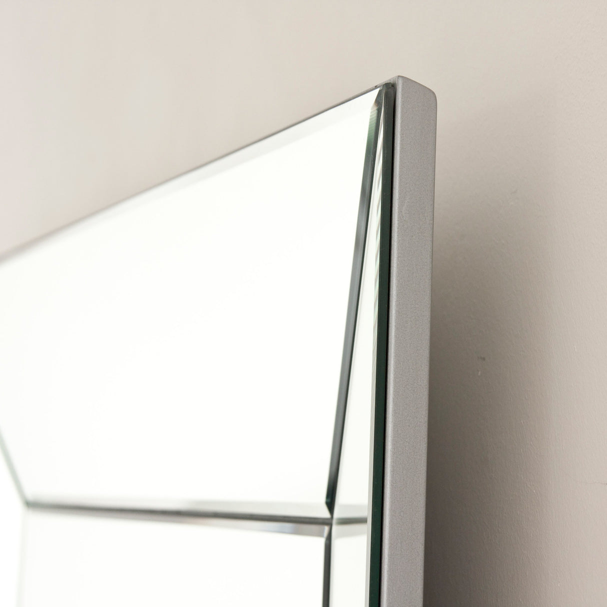Rectangular frameless beveled edge angled tray full length glass mirror