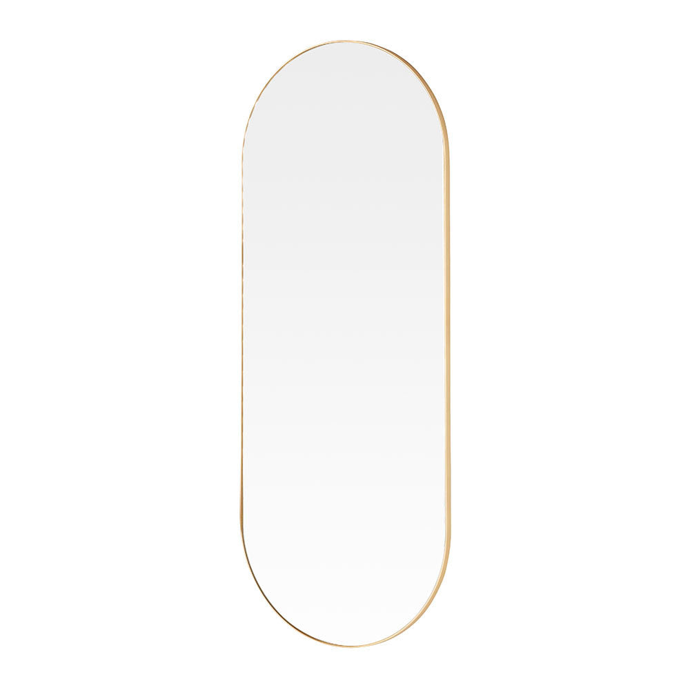 Tall slim framed oval mirror in gold