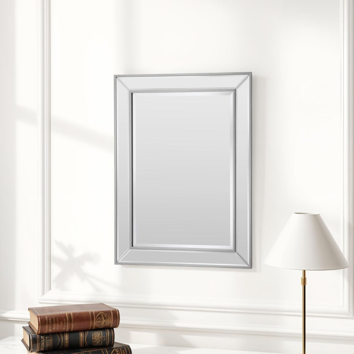 angled silver contemporary mirror bevelled