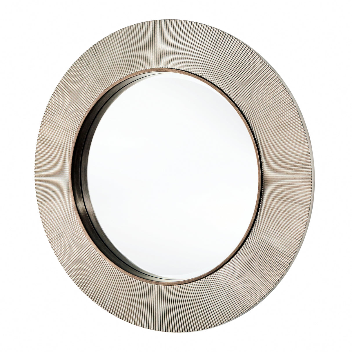 ribbed silver large round mirror