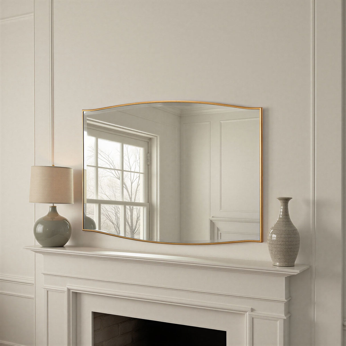 Curved classic bevelled mirror gold
