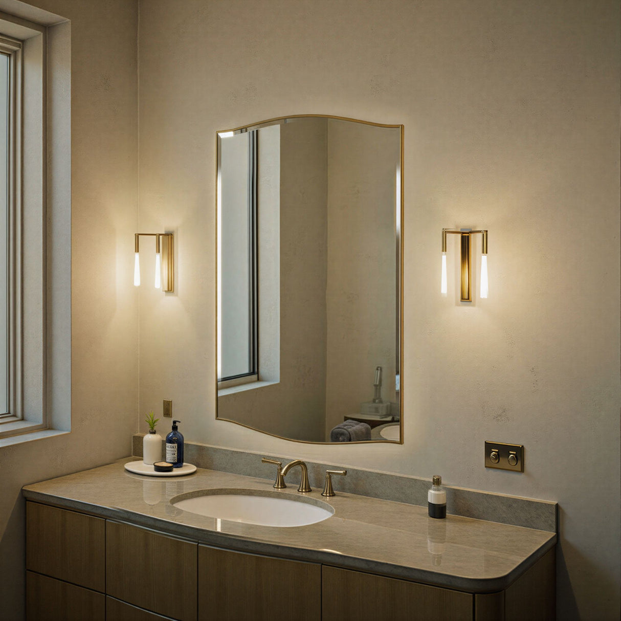 Curved classic bevelled mirror gold