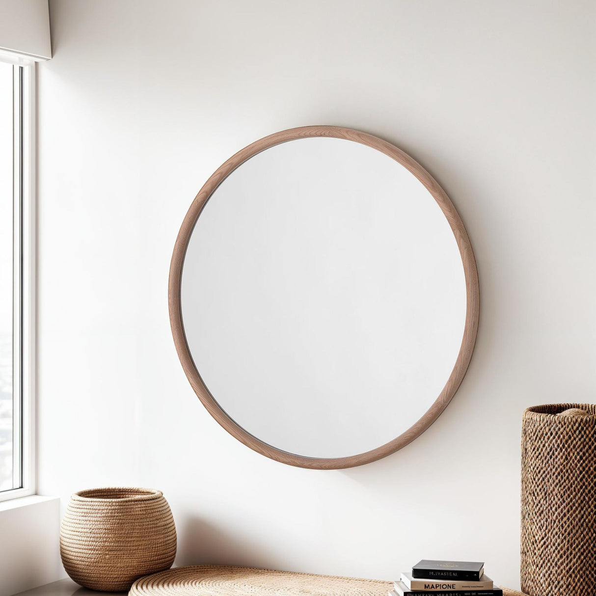 Beaufort Round Oak Solid Wall Mirror