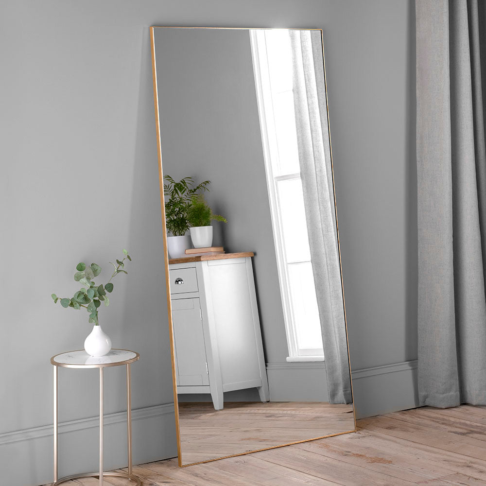 Gold rectangular minimal frame glass mirror