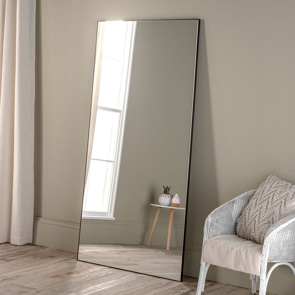 Black rectangular minimal frame glass mirror