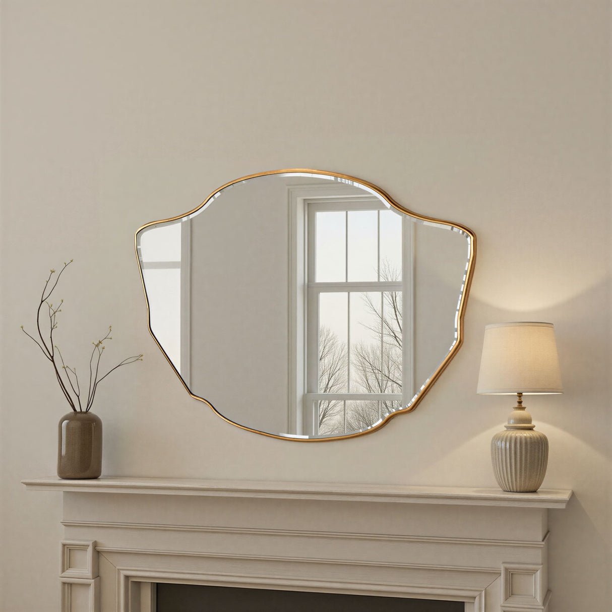 Curved classic bevelled mirror gold