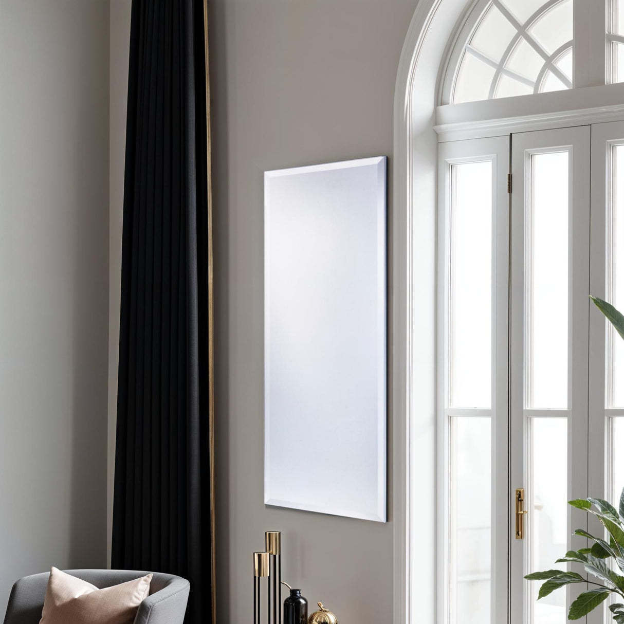 Frameless rectangular beveled edge glass mirror