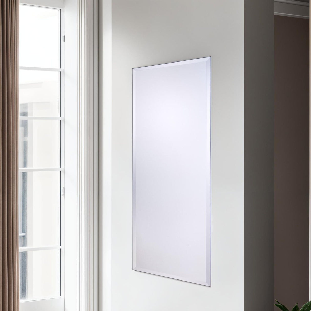 Frameless rectangular beveled edge glass mirror