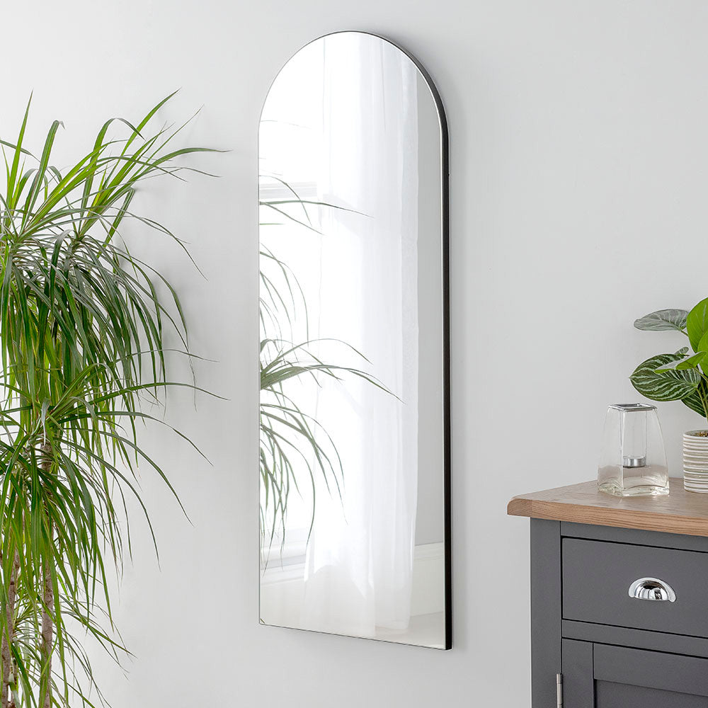 Black minimal frame arched glass mirror