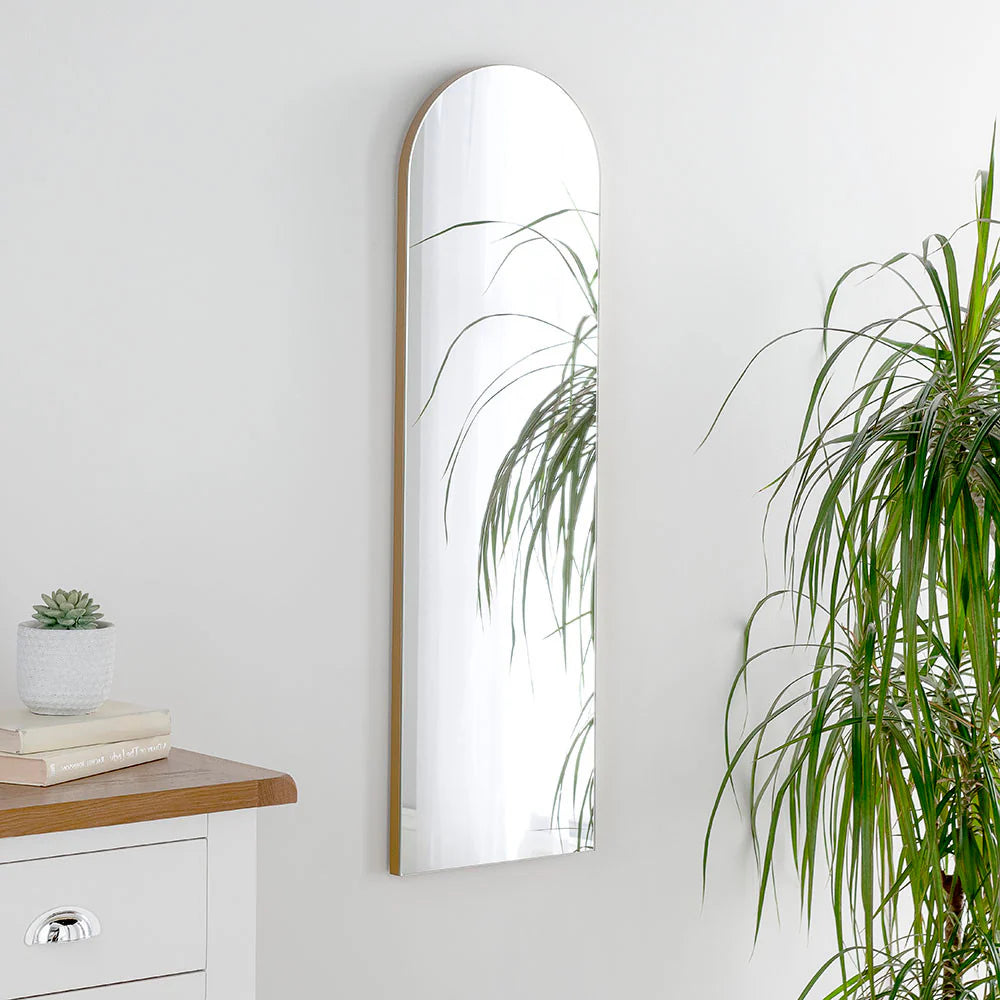Gold minimal frame arched glass mirror