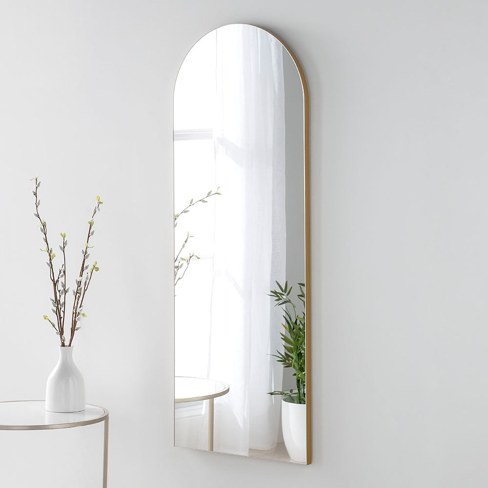 Gold minimal frame arched glass mirror