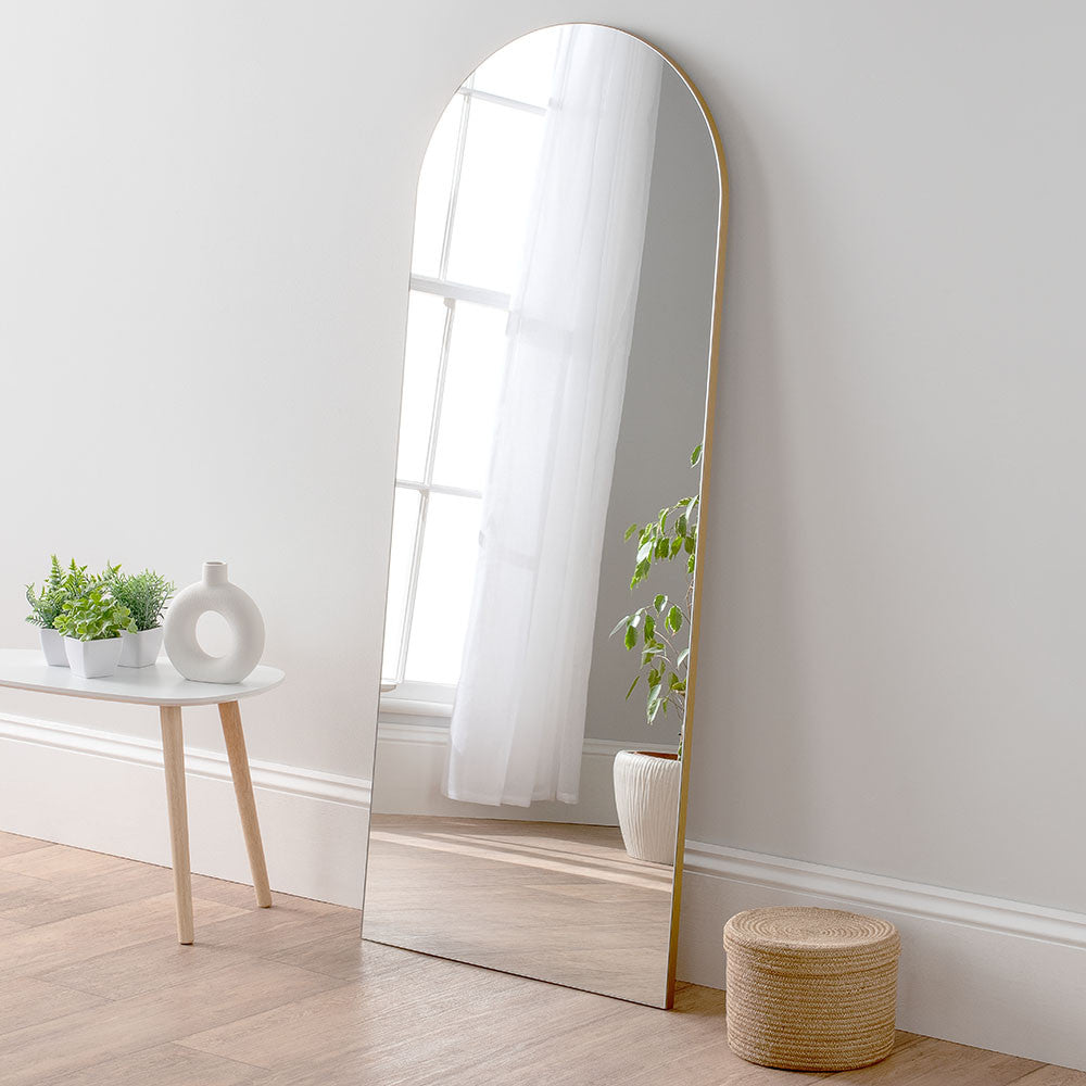Gold minimal frame arched full length glass mirror