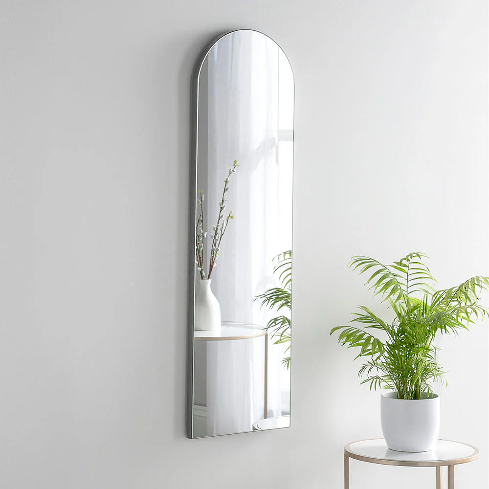 Silver minimal frame arched glass mirror