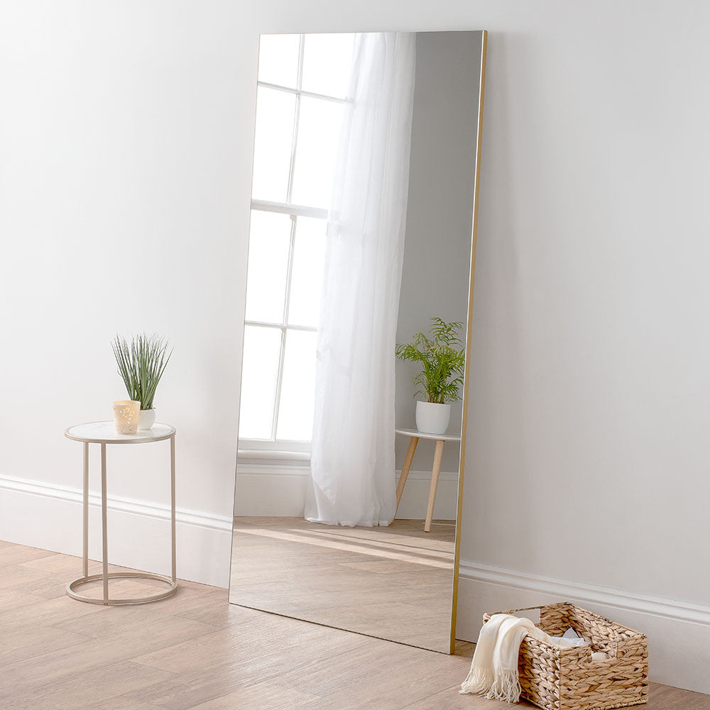 Large rectangular frameless full length glass wall mirror
