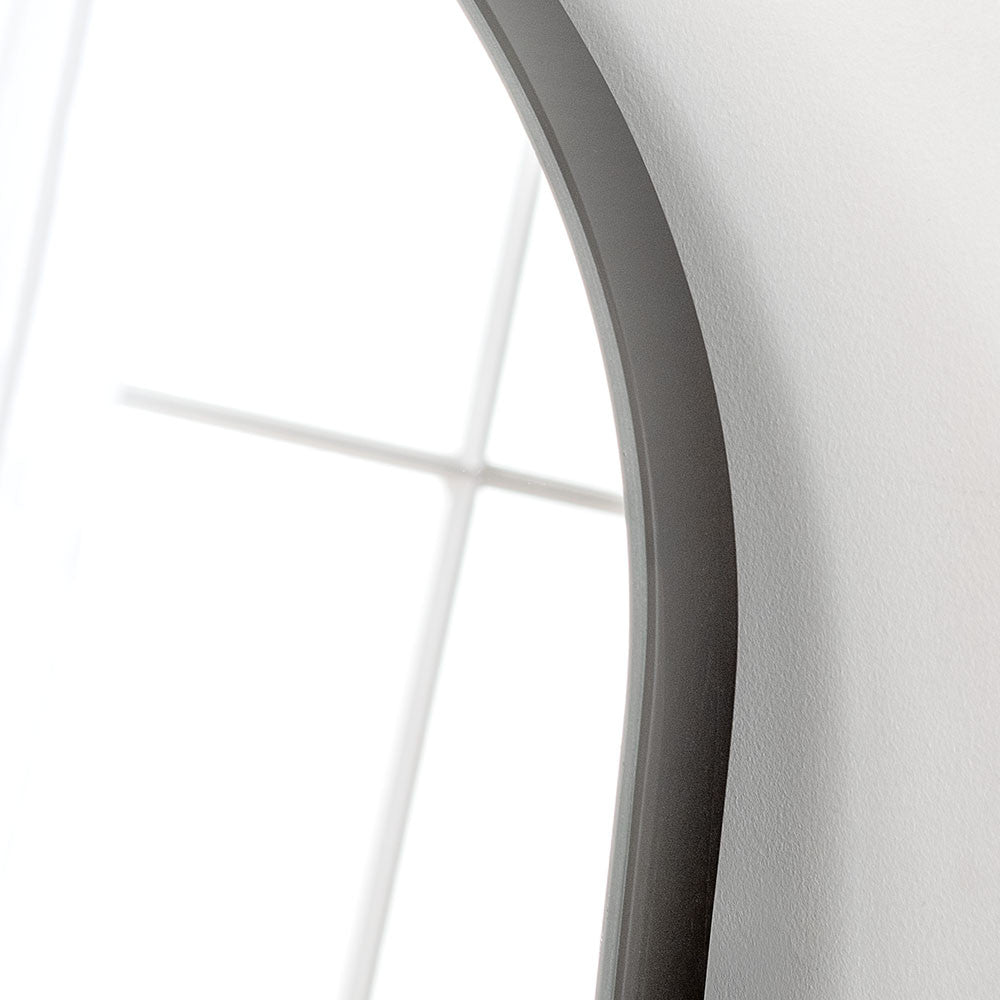 Black irregular rectangular curved edge minimal frame glass mirror