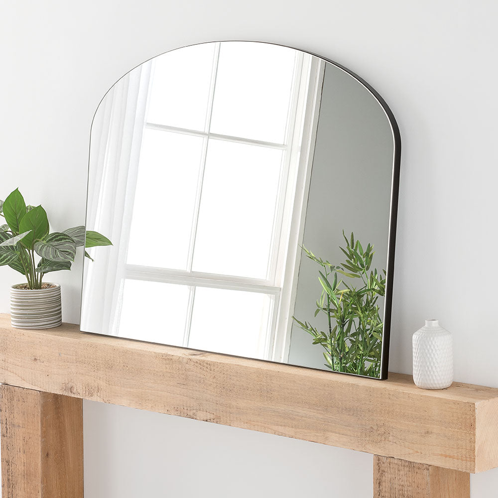 Black minimal curved frame arched glass mirror