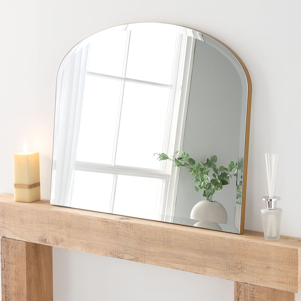 Gold minimal frame arched beveled edge glass mirror