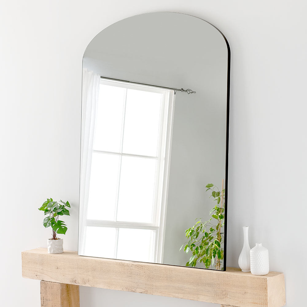 Black tall minimal frame arched glass mirror