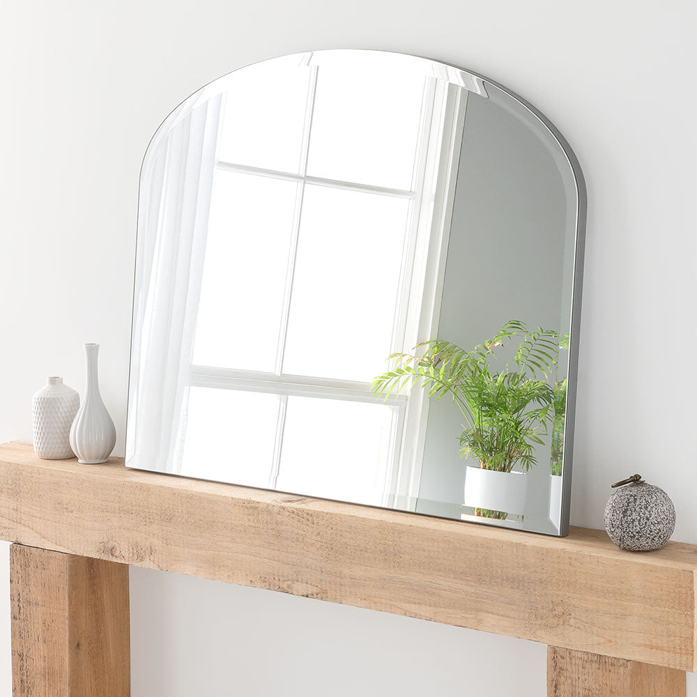 Silver minimal frame arched beveled edge glass mirror