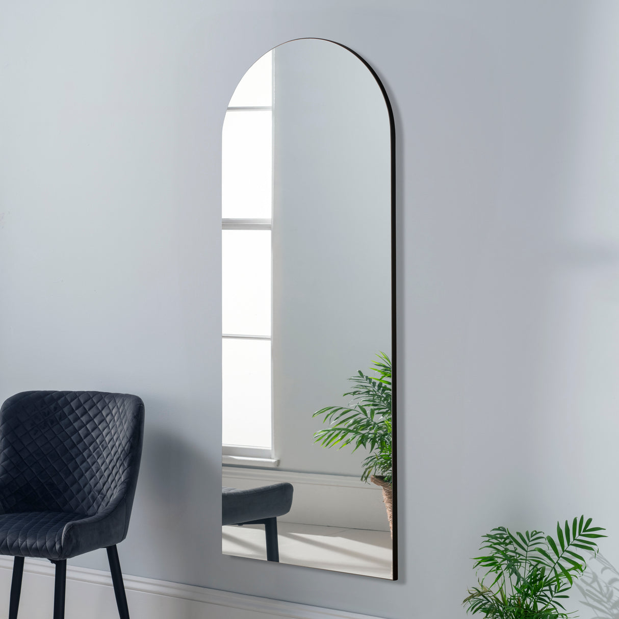 Black minimal frame arched full length glass mirror
