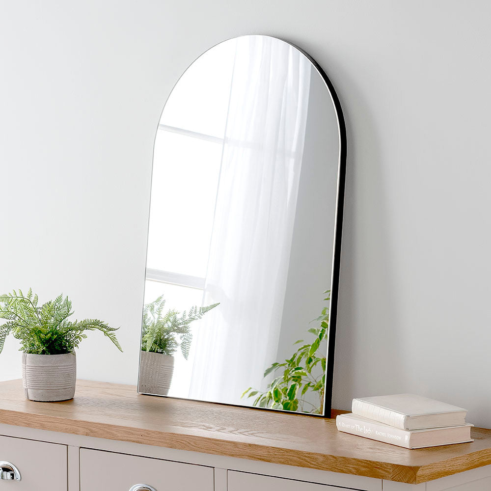 Black minimal frame arched glass mirror